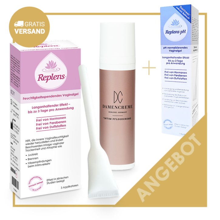 DAMENCREME (75ml) + Replens (3 Applikatoren) medizinische Intimpflege mit Mikrosilber für SIE