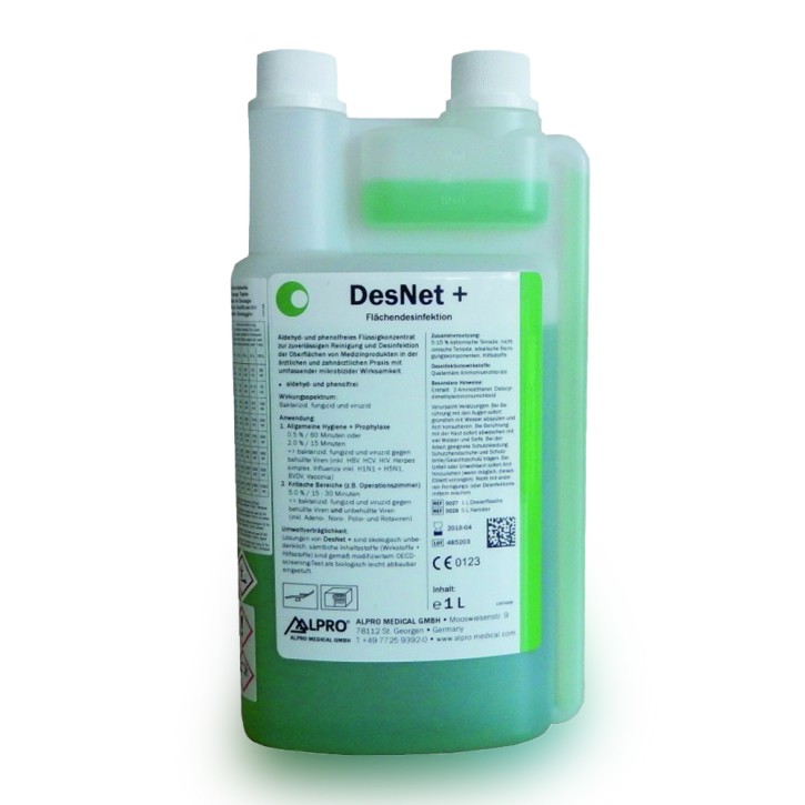 DesNet + (1L Dosierflasche, 200 L bei 0,5%) zur Oberflächenreinigung und -desinfektion