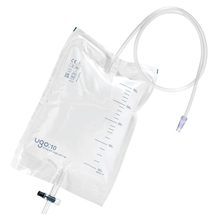 Drainagebeutel 2L, mit Ablass, unsteril (10St) Ugo10,  Einweg-Drainage, Einweg-Ablass