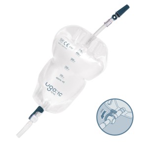 Ugo 1C, Beinbeutel 500ml, 5cm, Schwenkh (10Stck) steril, Schlauch 5cm, mit Textilbeschichtung