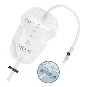 Ugo 4C, Beinbeutel 500ml, 25cm, Eckhahn (10 Stck) steril, Schlauch 25 cm , mit Textilbeschichtung